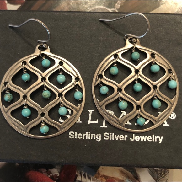Silpada Sterling Silver Blue Green Howlite Earrings W1682 - Picture 2 of 10